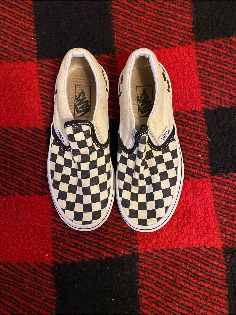 Vans Kids Slip-On Checkerboard Black and White Sneakers